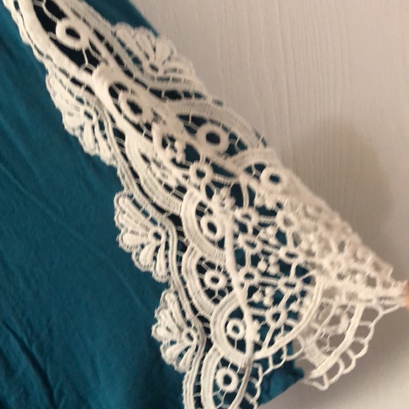 Woman’s bohemian fall blue embroidered crochet bell Sleeves eyelet tunic dress - Picture 5 of 14